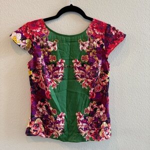 Ann Taylor Floral Green and Pink Blouse